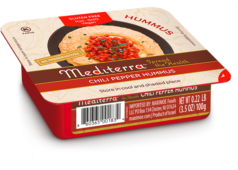 Shelf Stable Hummus Snack Pack Chili Maximoe Foods LLC